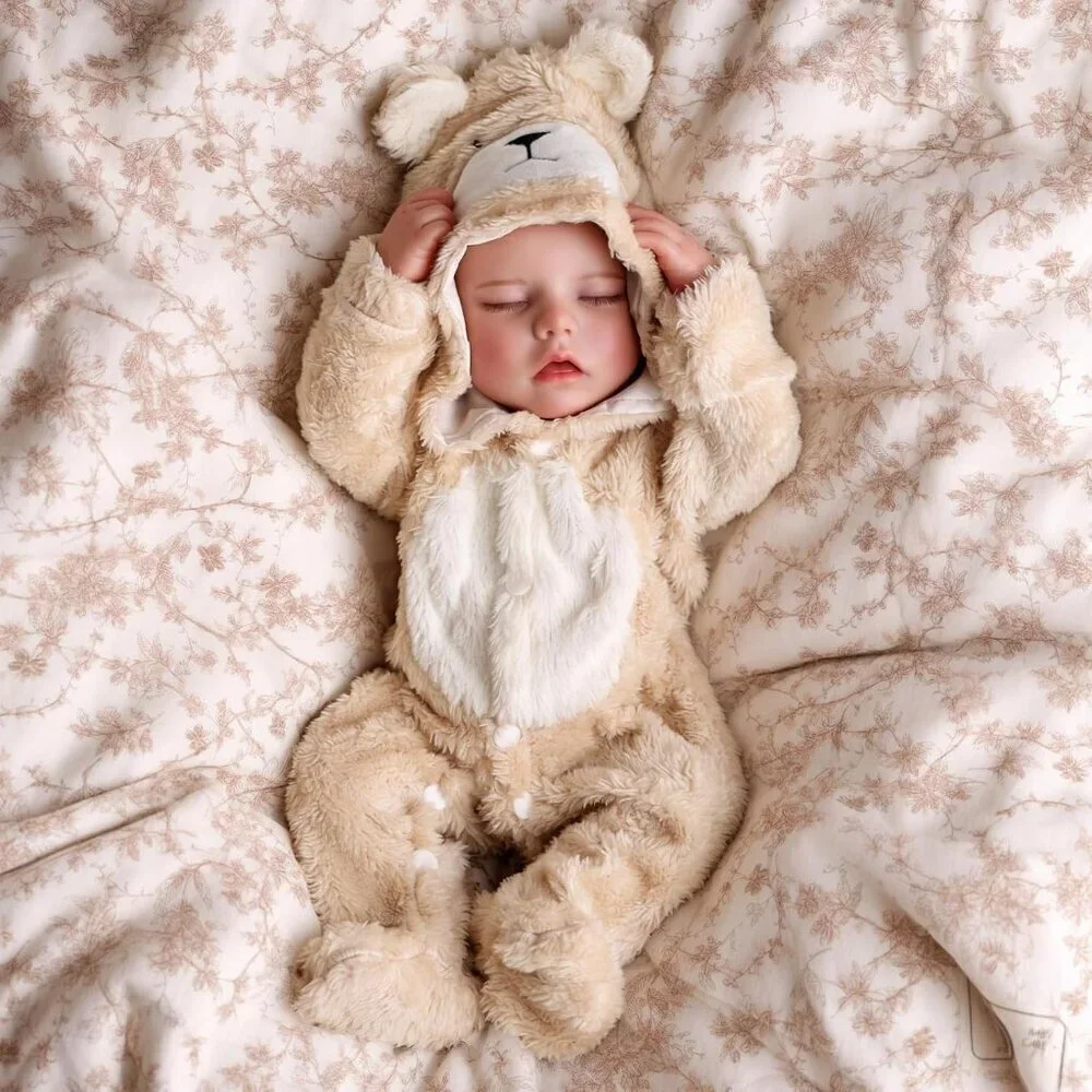 🆕17 Inch Realistic Full Body Soft Vinyl Silicone Girl Doll in Bear Outfit